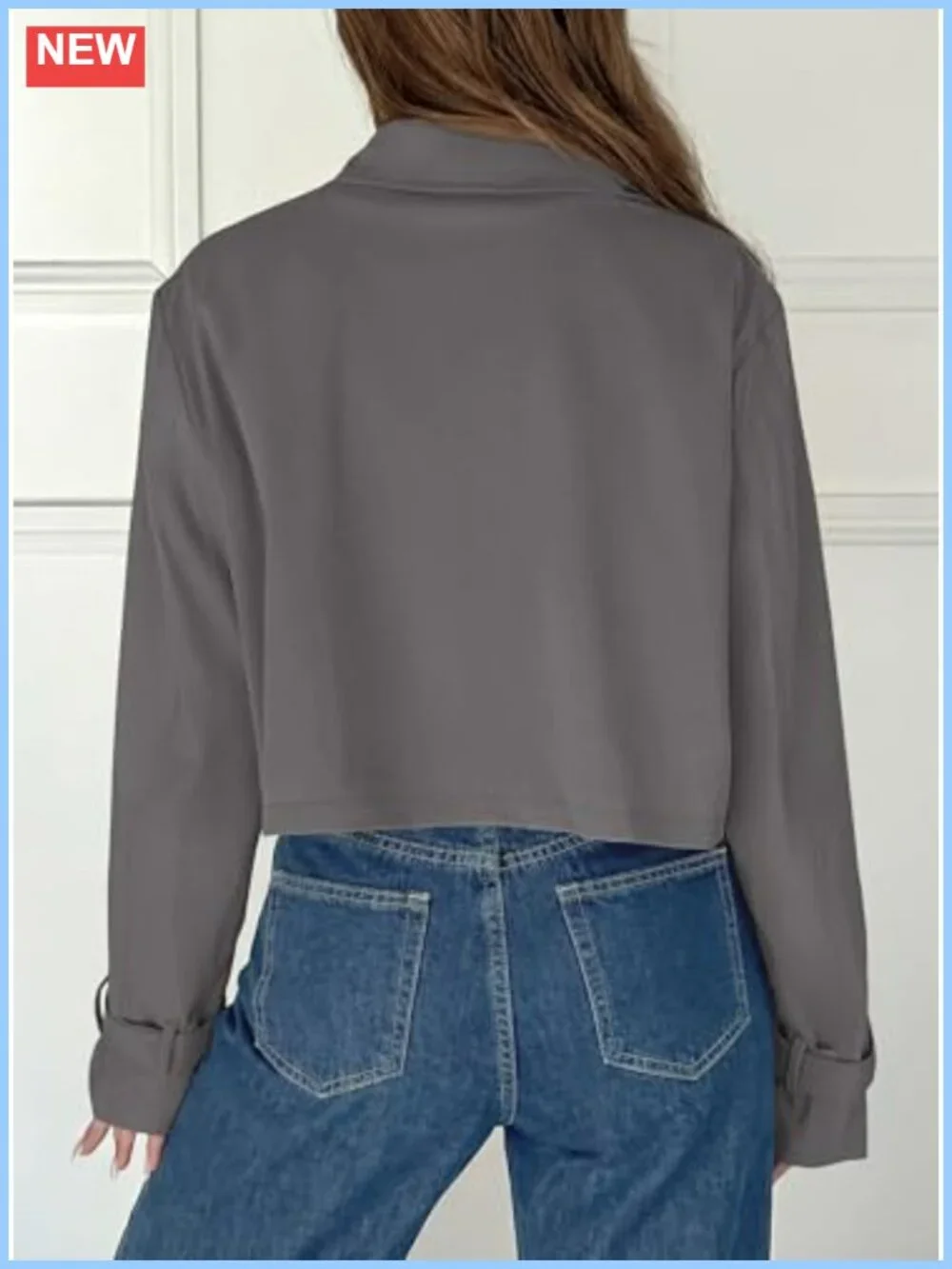 Cropped Trench Coat Women Short Double Breasted Jacket Cotton Blend